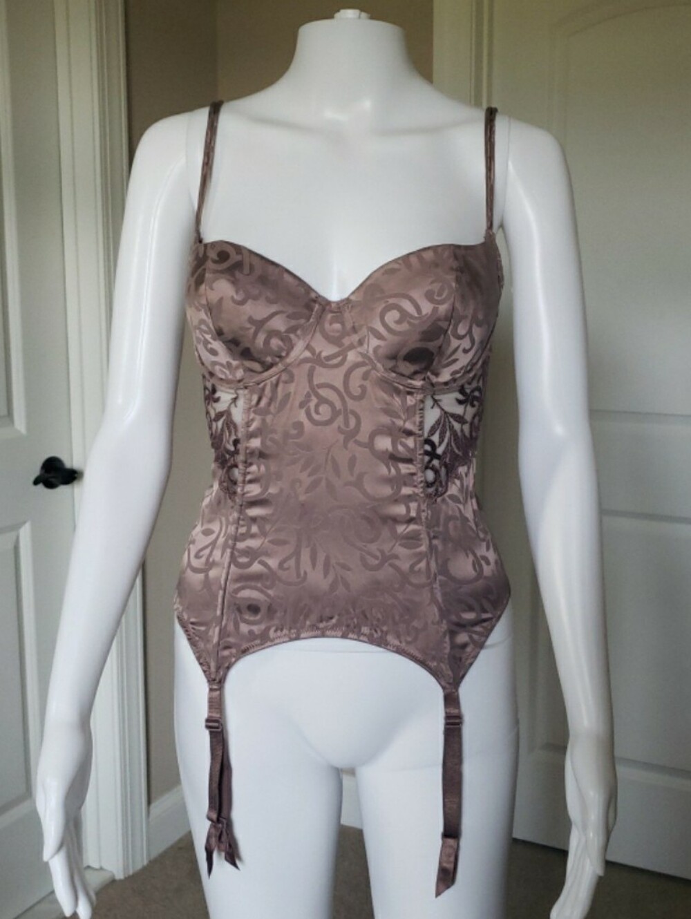 Vintage Victoria Secret Satin Jacquard Merrywidow Bustier 34C